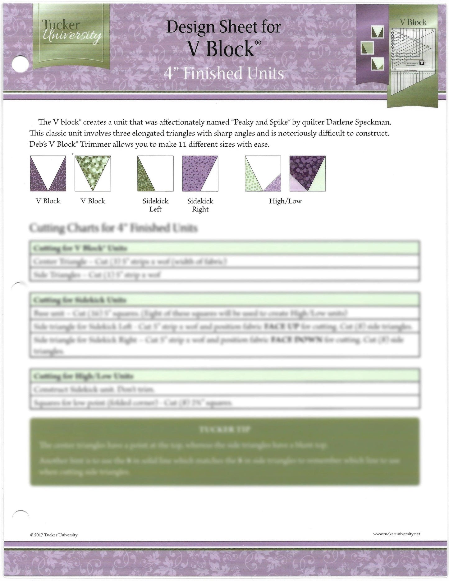 Tucker University-V Block Design Sheet