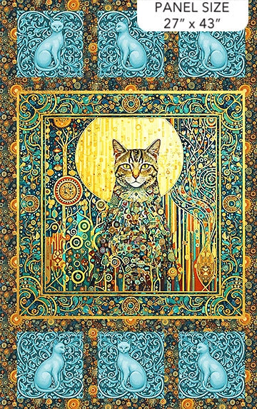 Klimty Cats Nouveaux panel quilt fabric