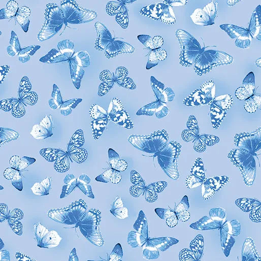 Blueberry Hill True Blue Butterflies Light Blue Fabric Yardage