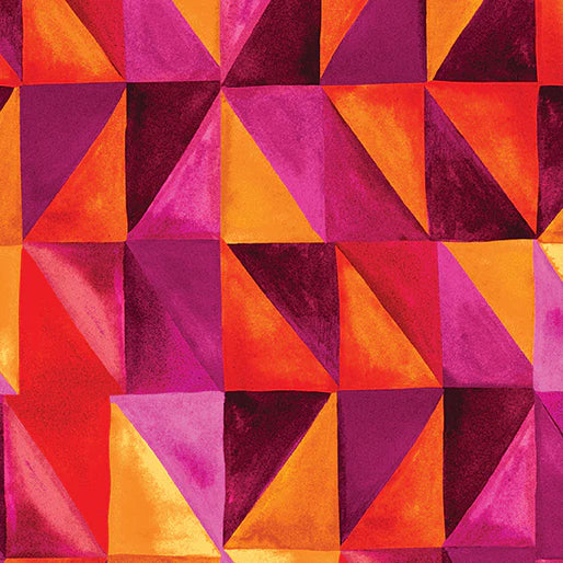 Watercolor Geometry Orange/Pink Geo Rectangles Fabric Yardage