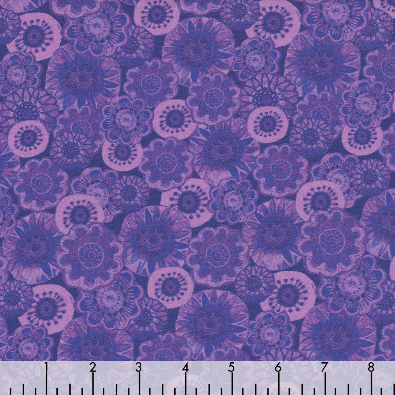 Sunshine Cats Dark Periwinkle Happy Flowers Fabric Yardage