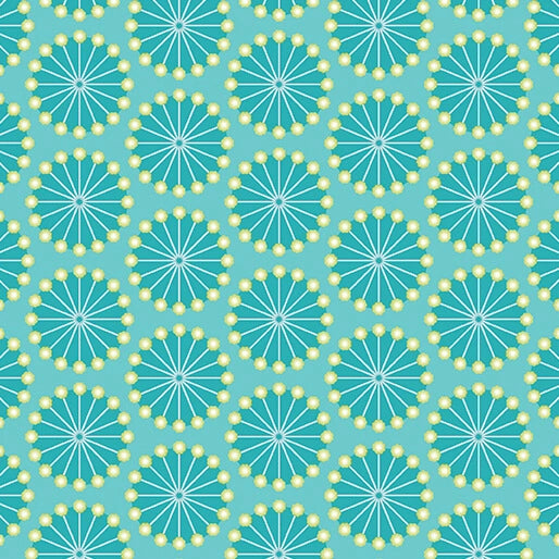 Sewing Room 2 Flowerhead Pins Aqua Fabric Yardage