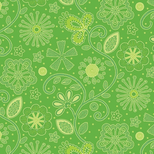 Sewing Room 2 Embroidery Green Fabric Yardage