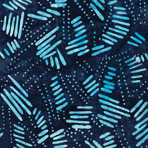 Dashes Navy Fabric Yardage features a dynamic abstract pattern of light blue lines and dots on a dark blue background—ideal as a textured, coordinated print for Benartex quilting projects.
