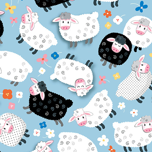 Barnyard Rules Blue Ewe Fabric Yardage