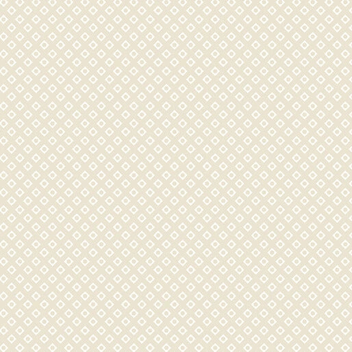 Classic Keepsakes Ecru Diamond Geo Fabric Yardage by Benartex features a minimalist pattern of small white diamonds on light beige cotton—perfect for subtle, timeless projects.