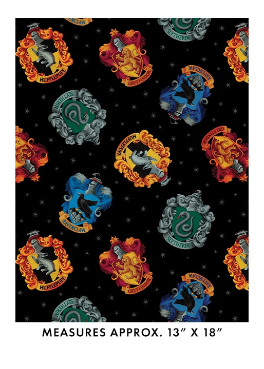 Harry Potter Hogwarts Crests Black Fabric Yardage