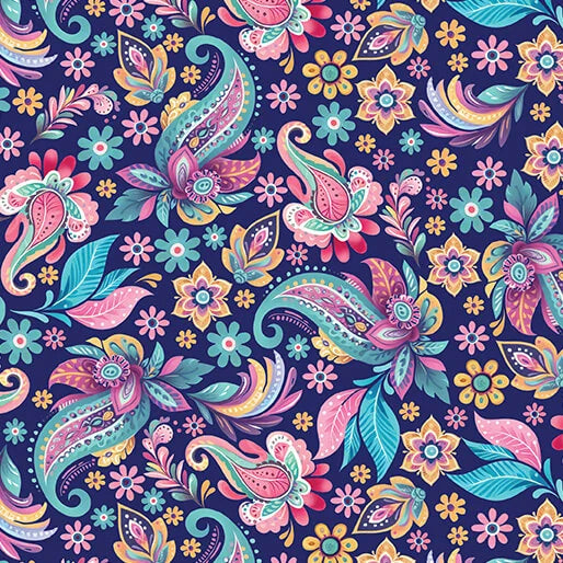 Graceful Paisley Navy Fabric Yardage
