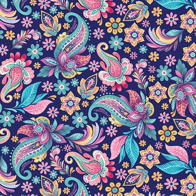 Graceful Paisley Navy Fabric Yardage