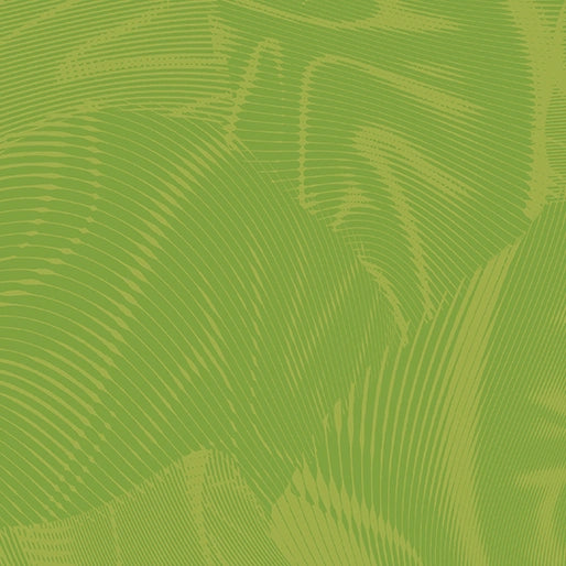 Echo Medium Leaf Fabric Yardage by Benartex features curved, wavy lines in bright green and yellow, forming a textured pattern ideal as a blender fabric for cotton quilting projects.