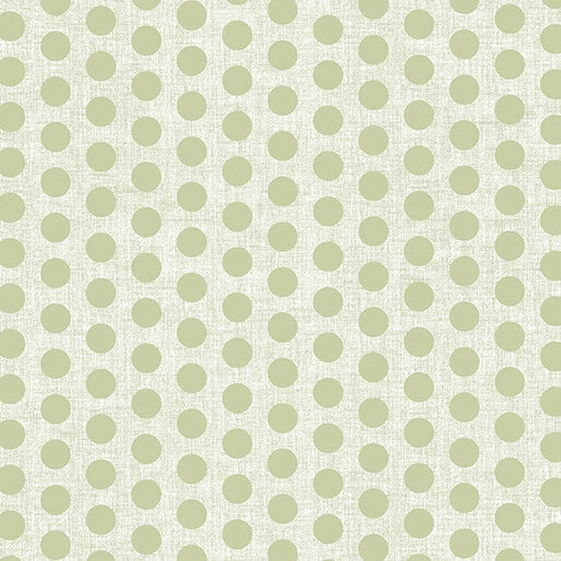 Benartex Linen Dot Sage 108" Wide 3 Yard Quilt Fabric Back Pack features a seamless pattern of evenly spaced light green polka dots on a textured off-white background, perfect for quilt backing and other projects.