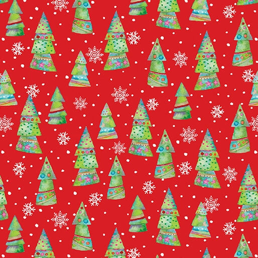 Snow Joy Red Trees Fabric Yardage - quilt fabric for sewing and quilting projects