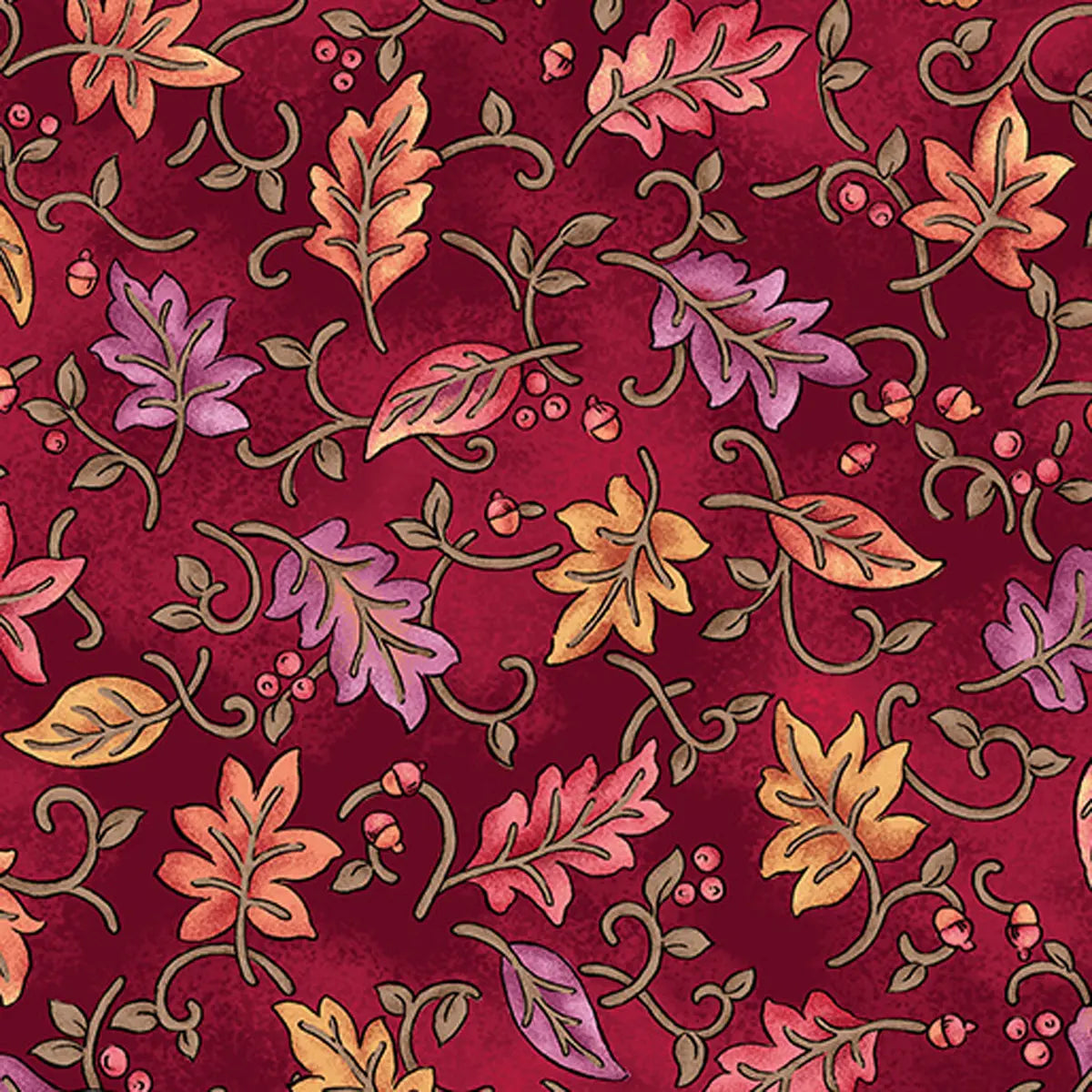 Autumn Breeze Red Dancing Leaves Fabric Yardage