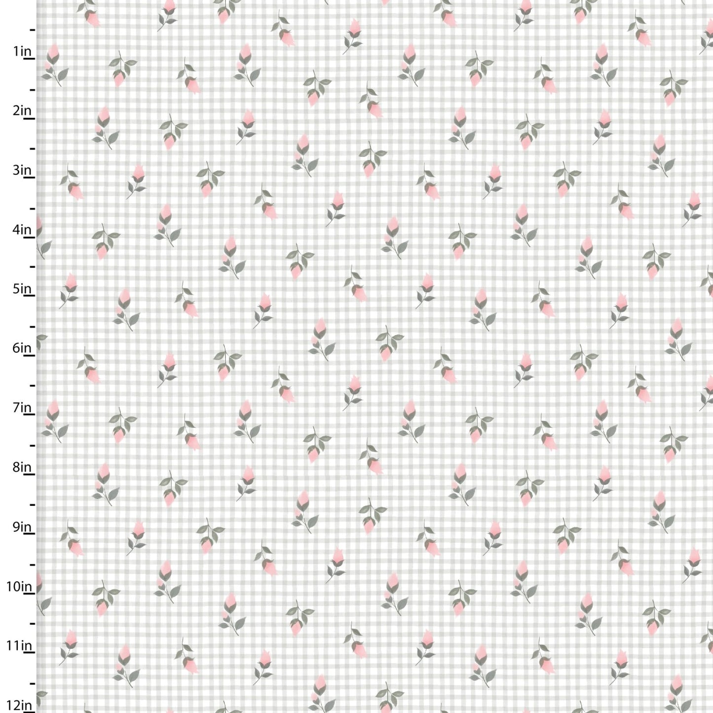 Sweet Woodland White Rosey Gingham Fabric Yardage