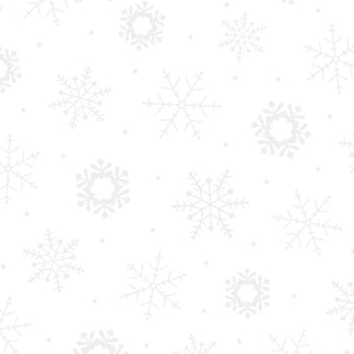Quilting Illusions White Snowflake Fabric Yardage by QT Fabrics features a seamless white background with light gray snowflakes, ideal for winter-themed 100% cotton quilting or fabric projects.
