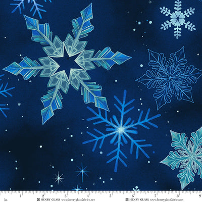 Crystal Cascade Blue Snowflakes 108" Wide Quilt Backing Fabric