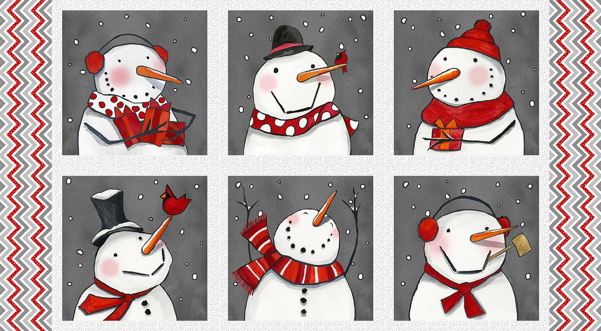 Snow Folks multi snowman blocks panel Christmas quilt fabric