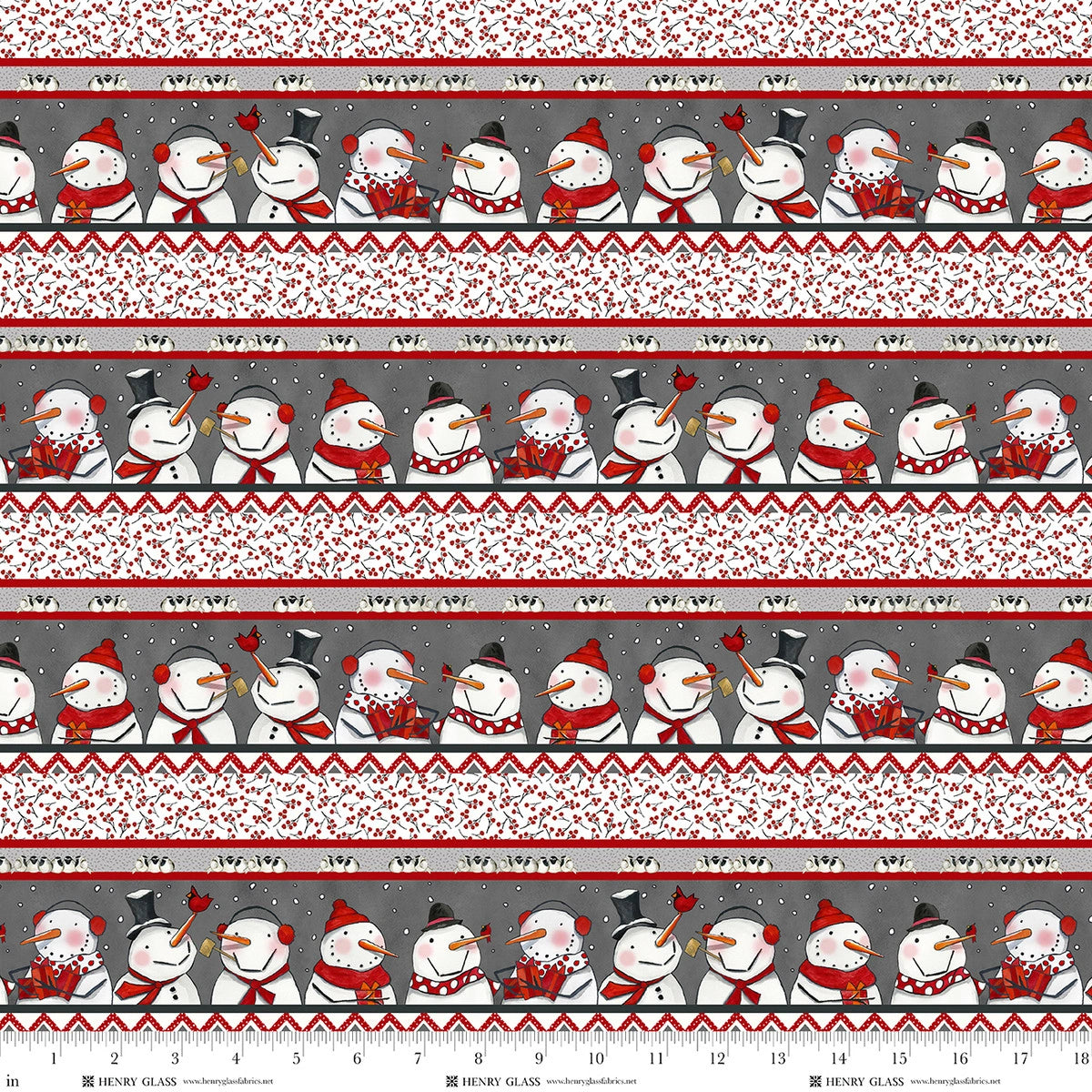Snow Folks multi snowman stripe Christmas quilt fabric yardage