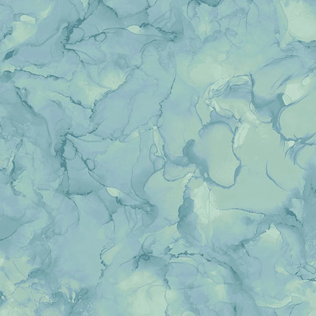 A textured background with swirling, marble-like blue and teal patterns inspired by Northcott's Mirage Sea Glass Fabric Yardage—ideal for bringing an abstract, fluid look to your next quilting cotton project.