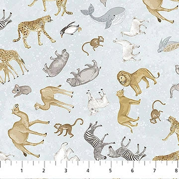 Two by Two Pale Blue Small Animal Toss Fabric Yardage