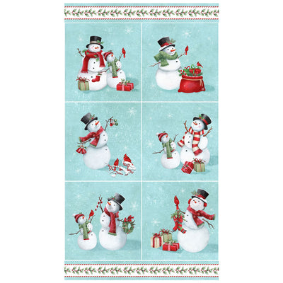 Holly Jolly Turquoise Multi Snowmen Blocks Panel
