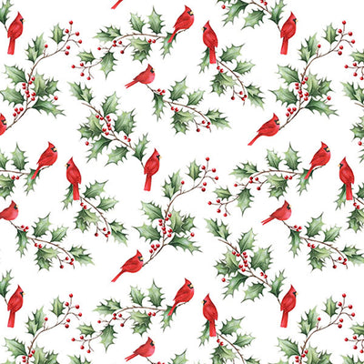 Holly Jolly White Multi Cardinal & Holly Fabric Yardage