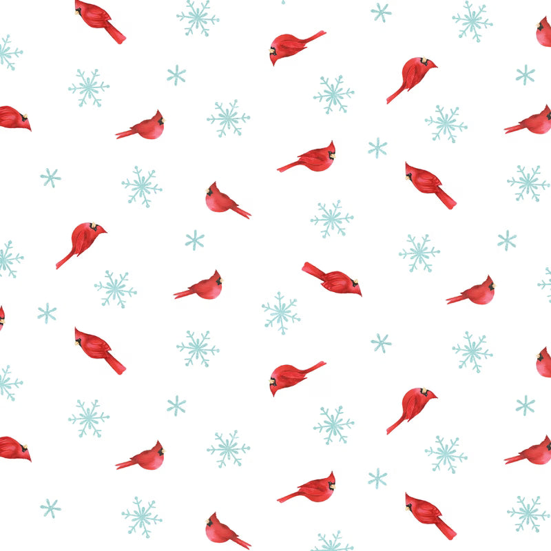 Holly Jolly White Multi Cardinal Toss Fabric Yardage - quilt fabric for sewing and quilting projects