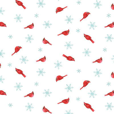 Holly Jolly White Multi Cardinal Toss Fabric Yardage