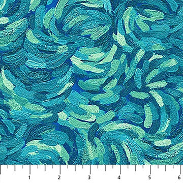 Starry Night Teal Multi Brushstroke Fabric Yardage