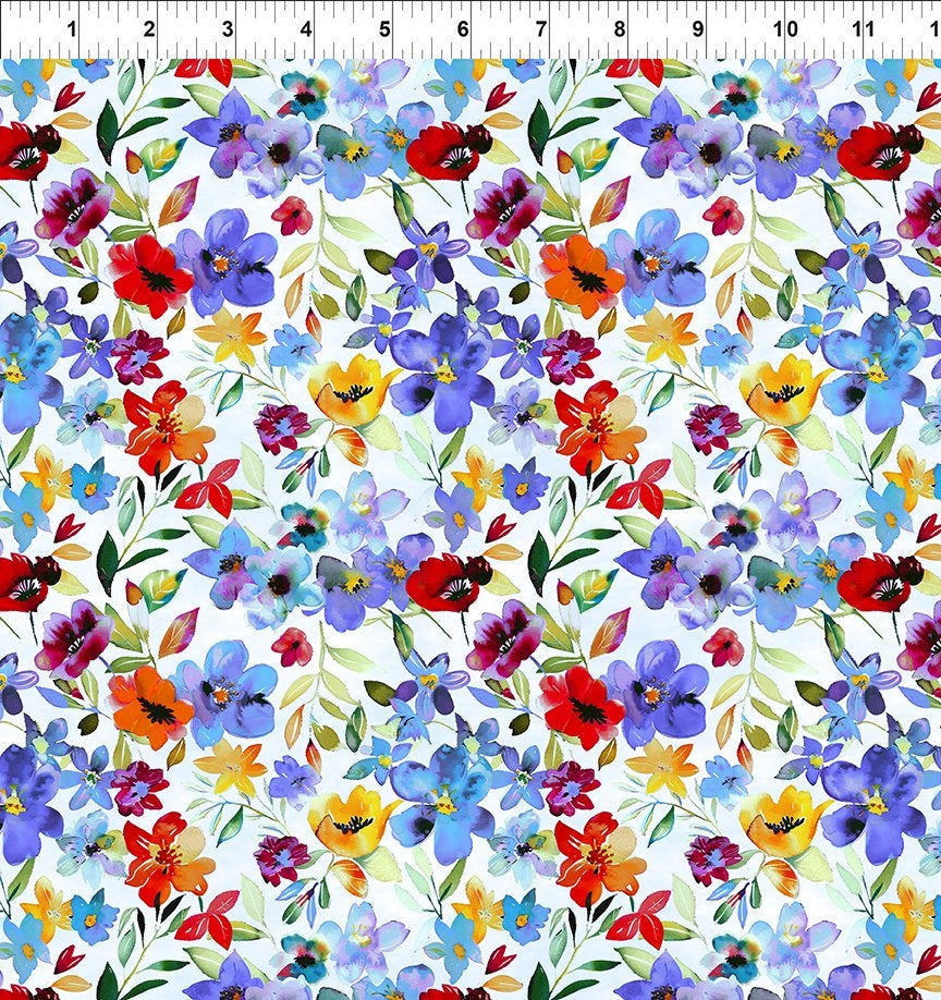 Blooming Day & Night Blue Garden Fabric Yardage