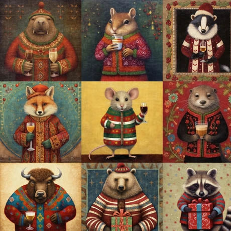 Christmas Party Animals Party Animal Patch Fabric Yardage - quilt fabric for sewing and quilting projects