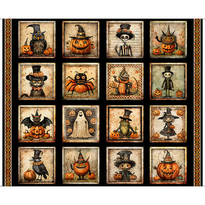 Jeepers Creepers Black Halloween Picture Patches Quilt Panel 36" x 43"