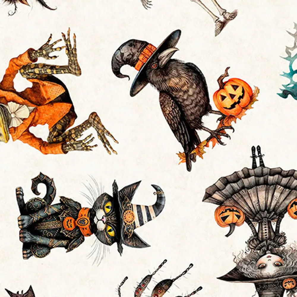Jeepers Creepers Cream Halloween Character Toss Fabric Yardage