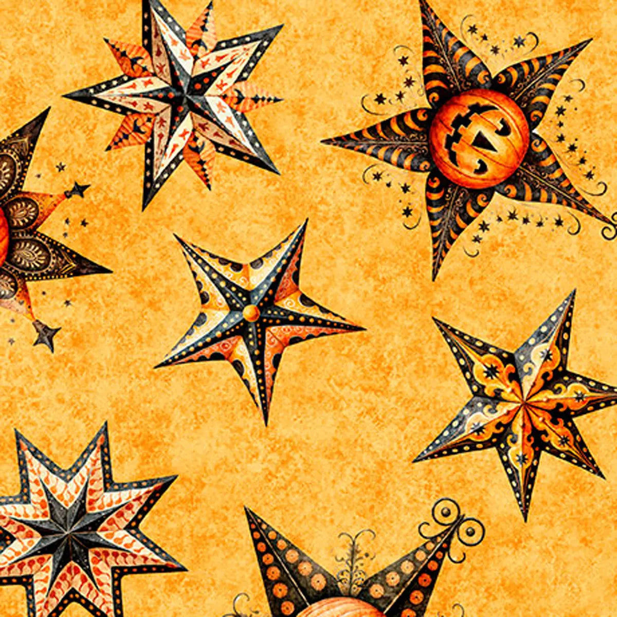 Jeepers Creepers Orange Stars Toss Fabric Yardage