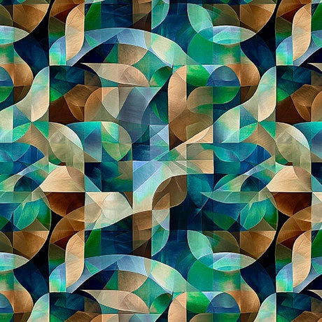 Solstice Teal Kaleidoscope Geo Fabric Yardage - quilt fabric for sewing and quilting projects