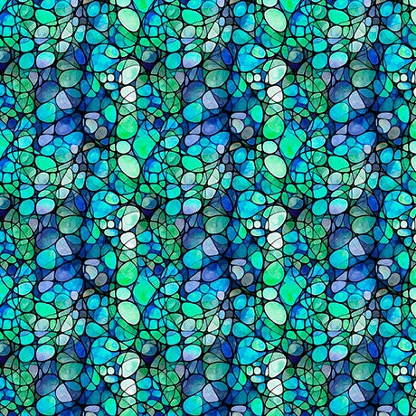 Solstice Teal Kaleidoscope Fabric Yardage - quilt fabric for sewing and quilting projects