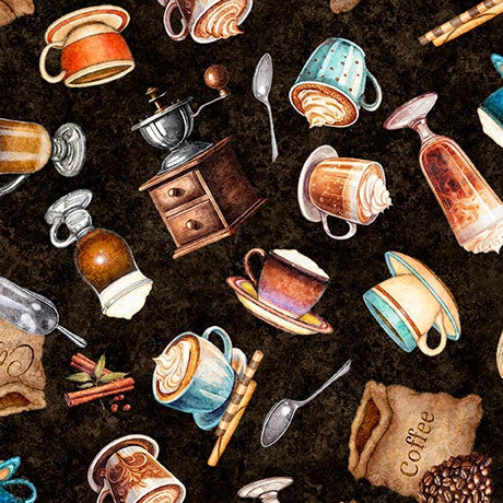 Grab Bag Season 3 Coffee Coffee Toss Fabric Yardage - quilt fabric for sewing and quilting projects