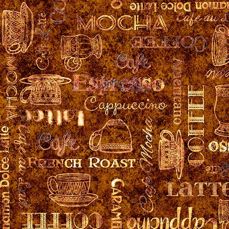 Grab Bag Season 3 Brown Coffee Text Fabric Yardage - quilt fabric for sewing and quilting projects
