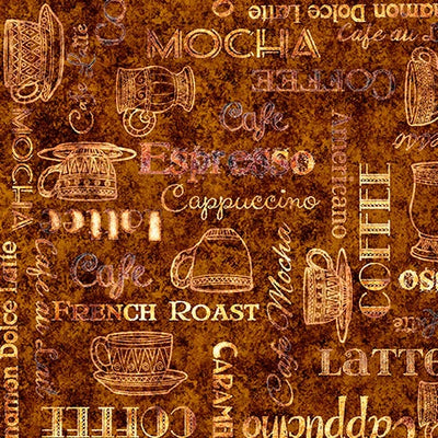 Grab Bag Season 3 Brown Coffee Text Fabric Yardage