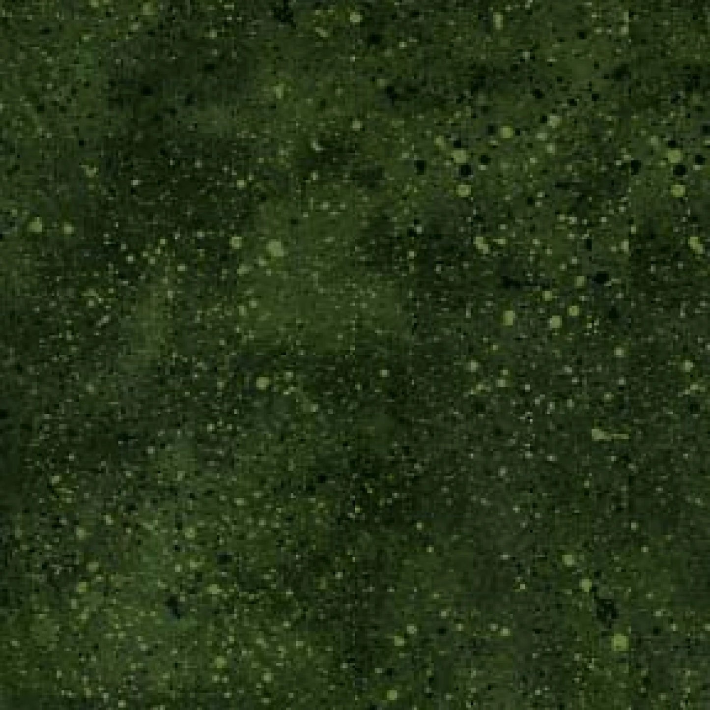 Checker Distributor's Essentials Basics Dark Green Spatter Fabric Yardage features a textured quilting fabric in dark green with lighter green and black speckles, creating a mottled, camouflage-inspired blender pattern.