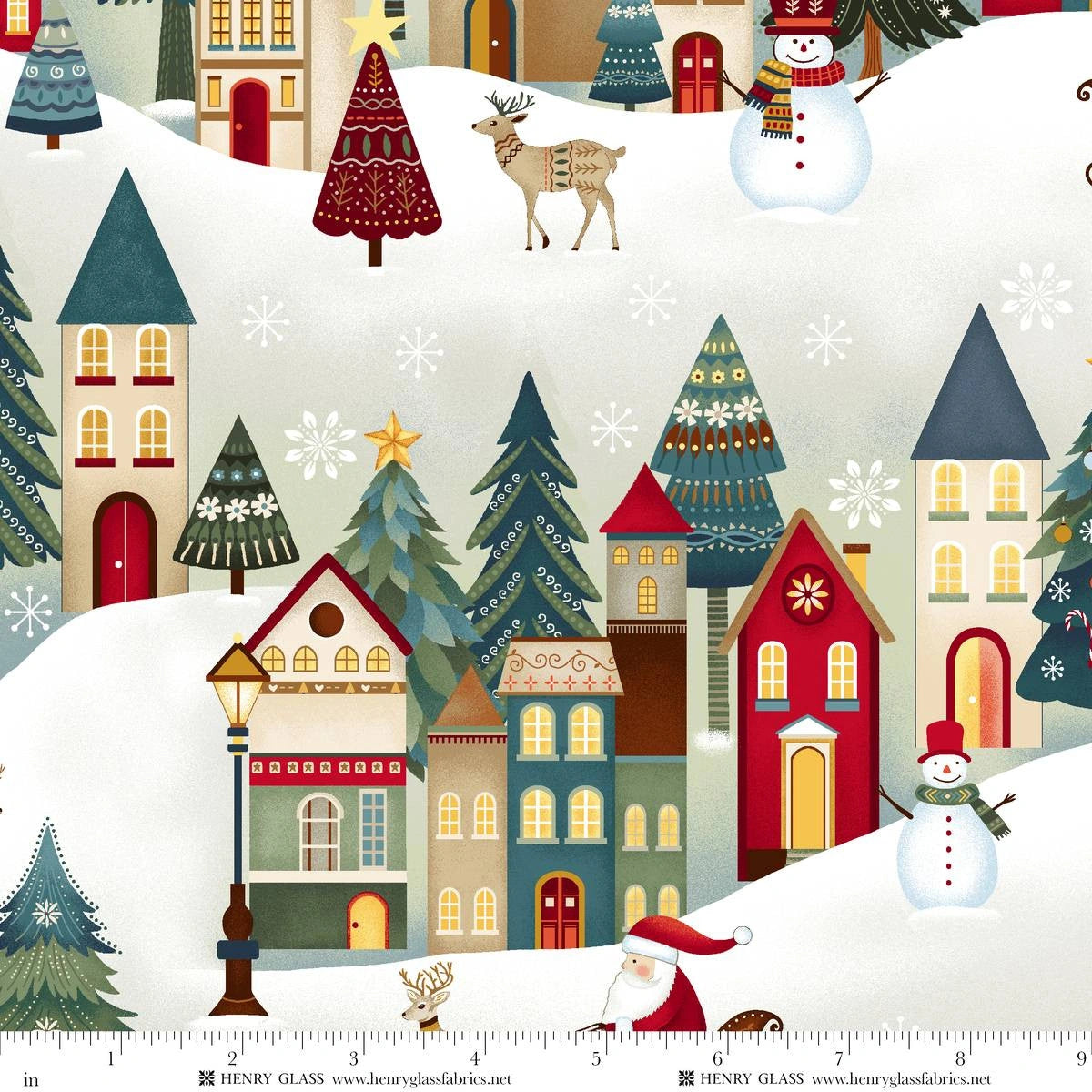 Nordic Holiday Cream Multi Village Fabric Yardage
