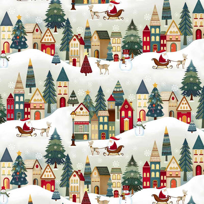 Nordic Holiday Cream Multi Village Fabric Yardage