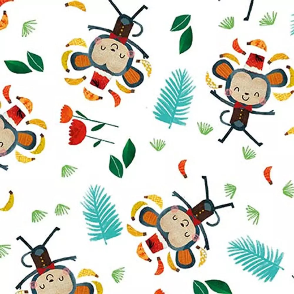 Zoo Crew White Monkeys Fabric Yardage
