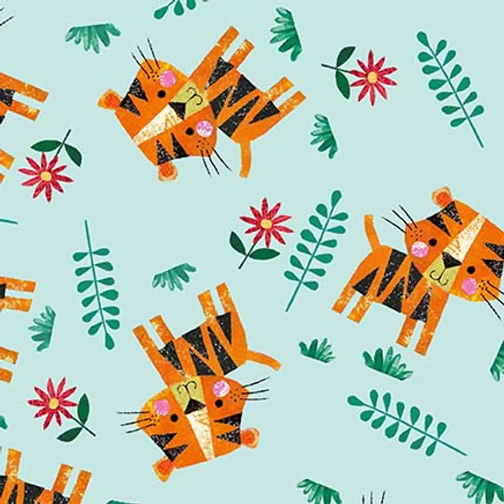 Zoo Crew Soft Blue Tossed Tigers Fabric Yardage