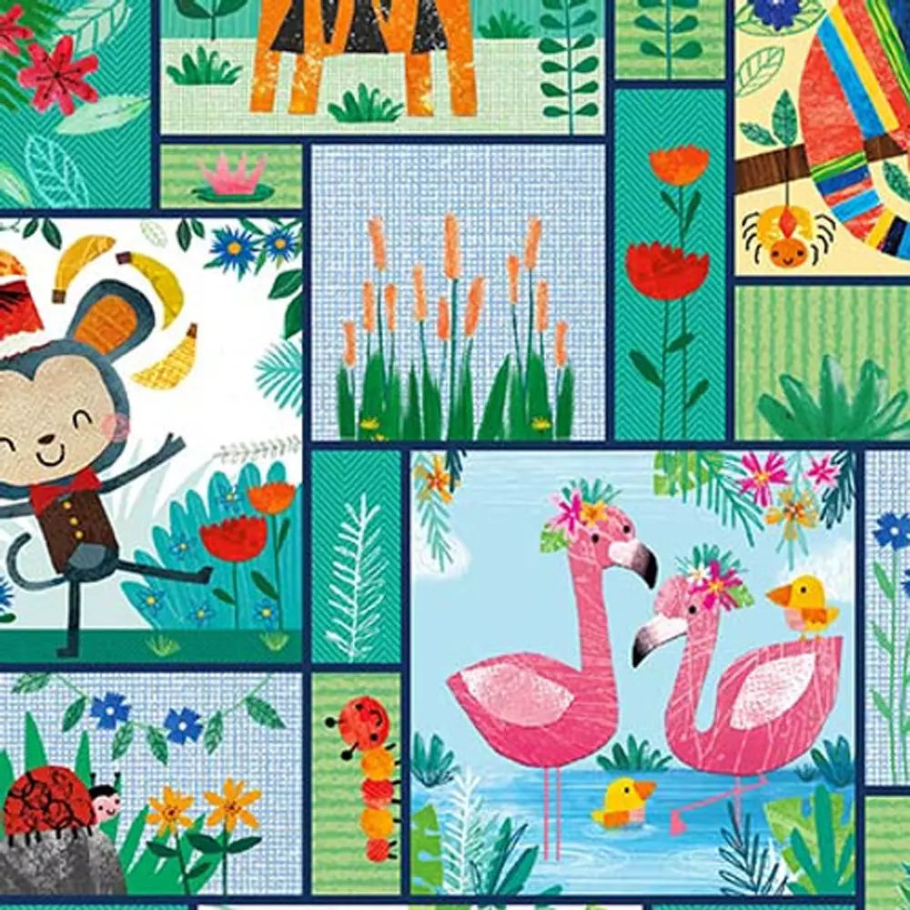 Zoo Crew Teal Patchwork Fabric Yardage
