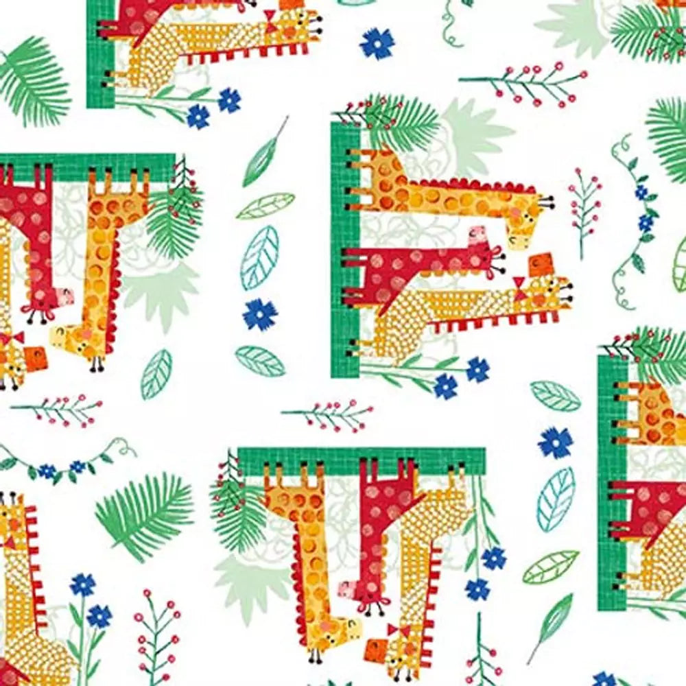Zoo Crew White Giraffes Fabric Yardage