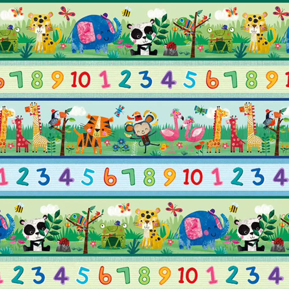 Zoo Crew Sage Border Stripe Fabric Yardage