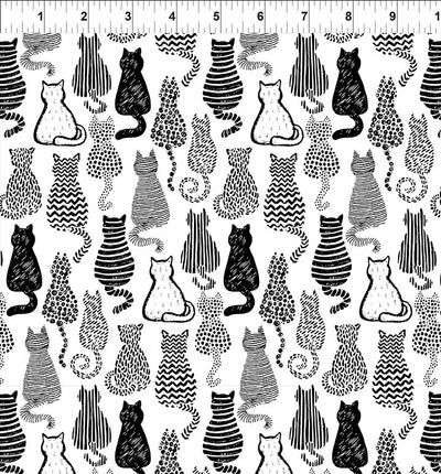 Sketchbook Prints Black on White Cats Fabric Yardage