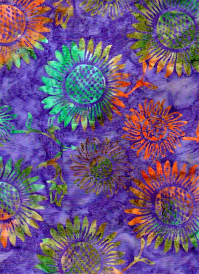 Remnants of Summer Purple Multi Sunflowers Batik Fabric Yardage