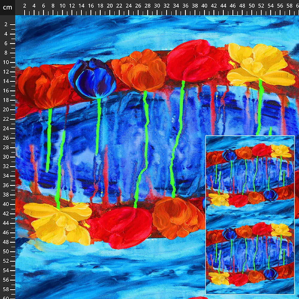 Tulip Festival Blue Flower Fairy Ring Fabric Yardage - quilt fabric for sewing and quilting projects